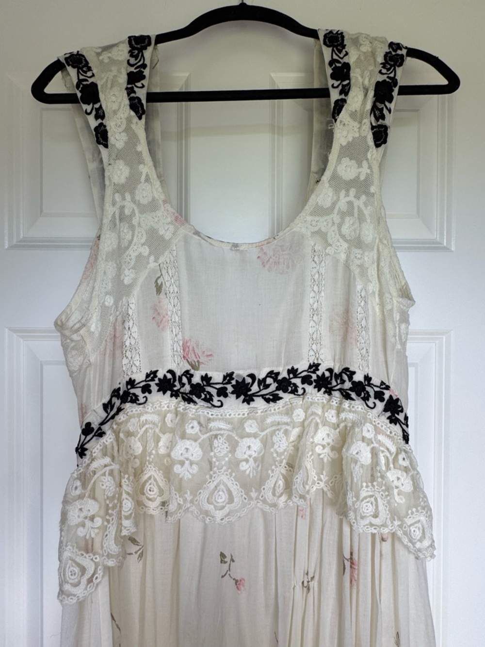 Free People Ivory Lace Tank Top with Black Floral Trim - Picture 9 of 9